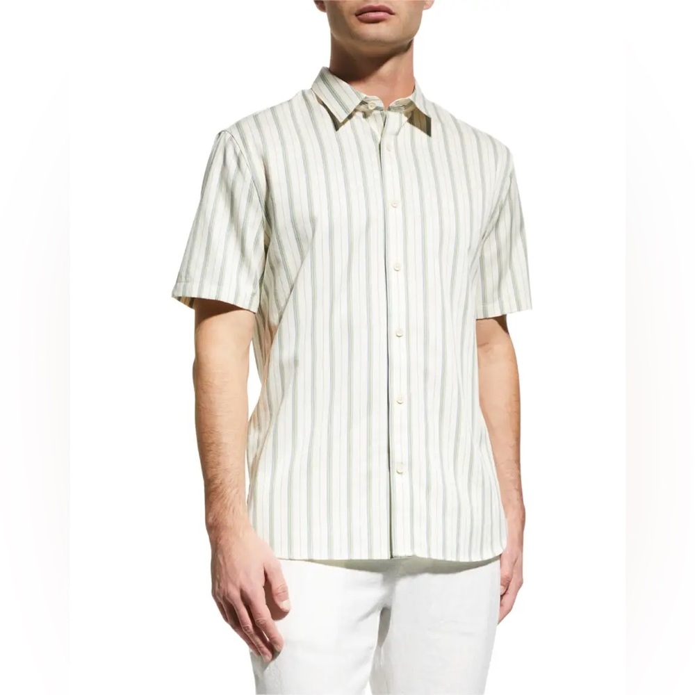 VINCE tencel stripe sport button up short sleeve size M